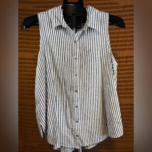 Splendid Striped Sleeveless Linen Blend Button Down Top - Small